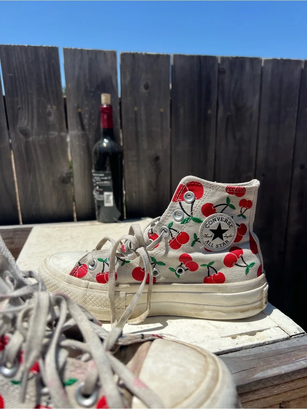 Converse Chuck Taylor All Star High Top Sneakers Cherry Print White Platform 6